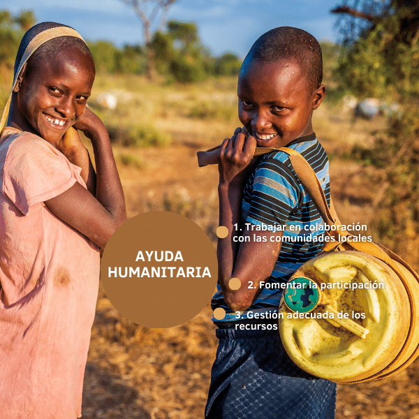 2 niñas africanas con un bidón en su espalda para buscar agua. Rostros sonrientes
