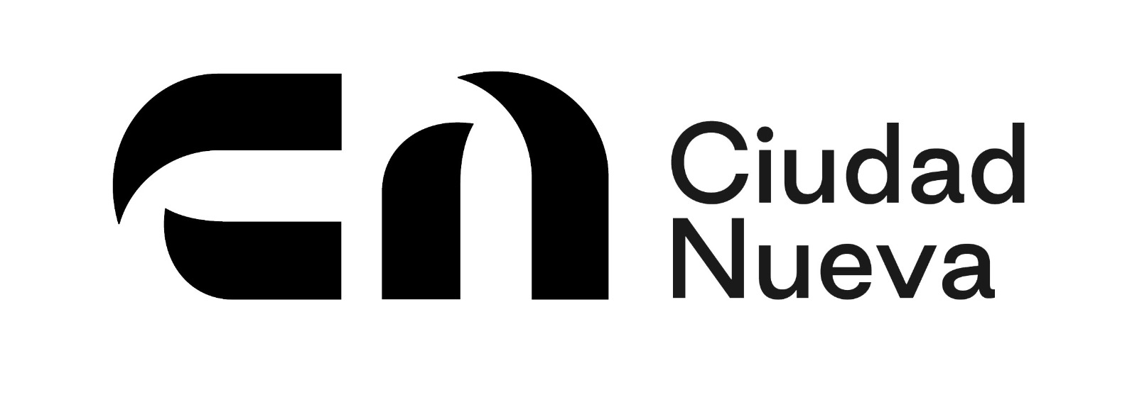 Logotipo de Ciudad Nueva en blanco y negro.